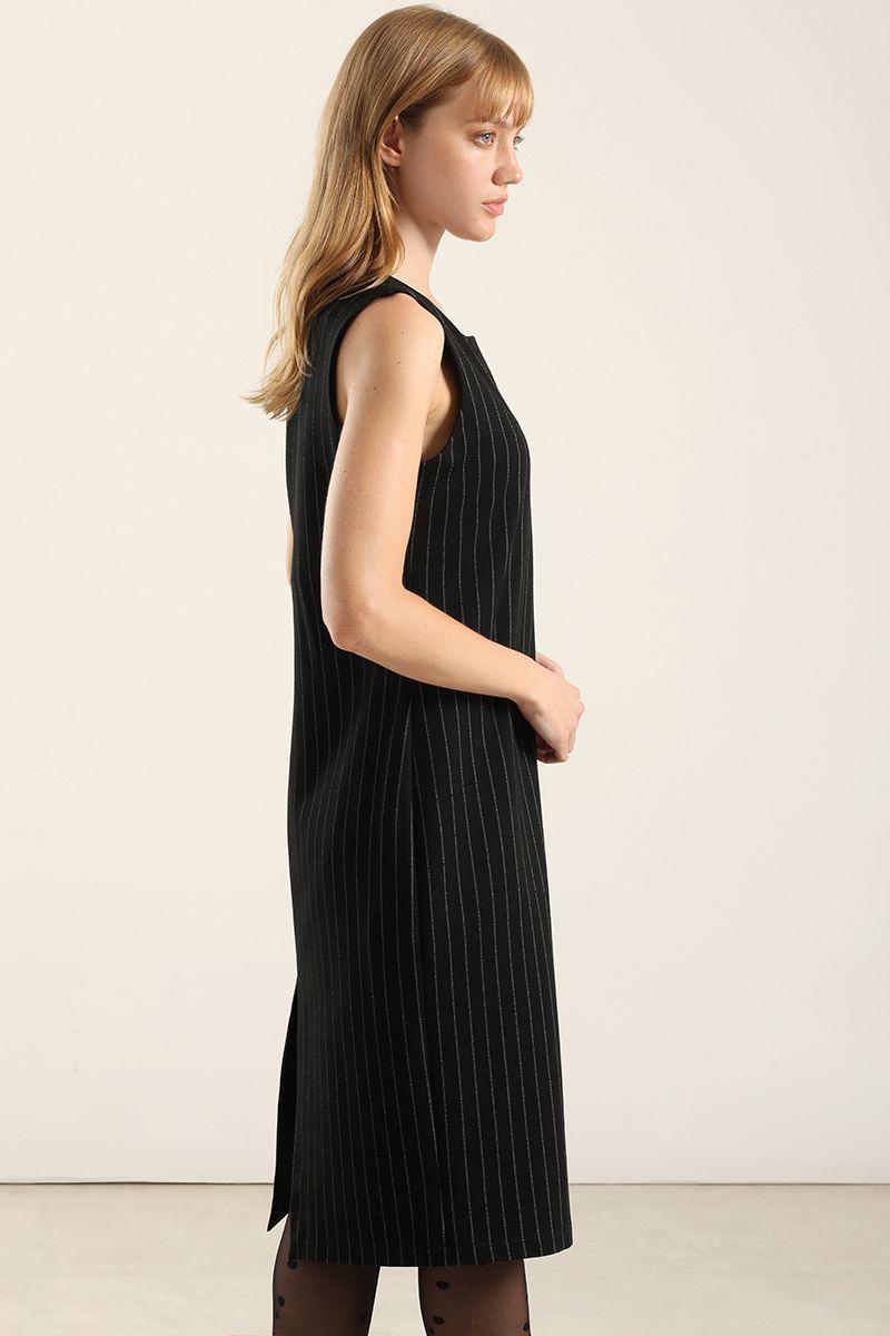 Vestido rodilla, rayas, negro Liola-3