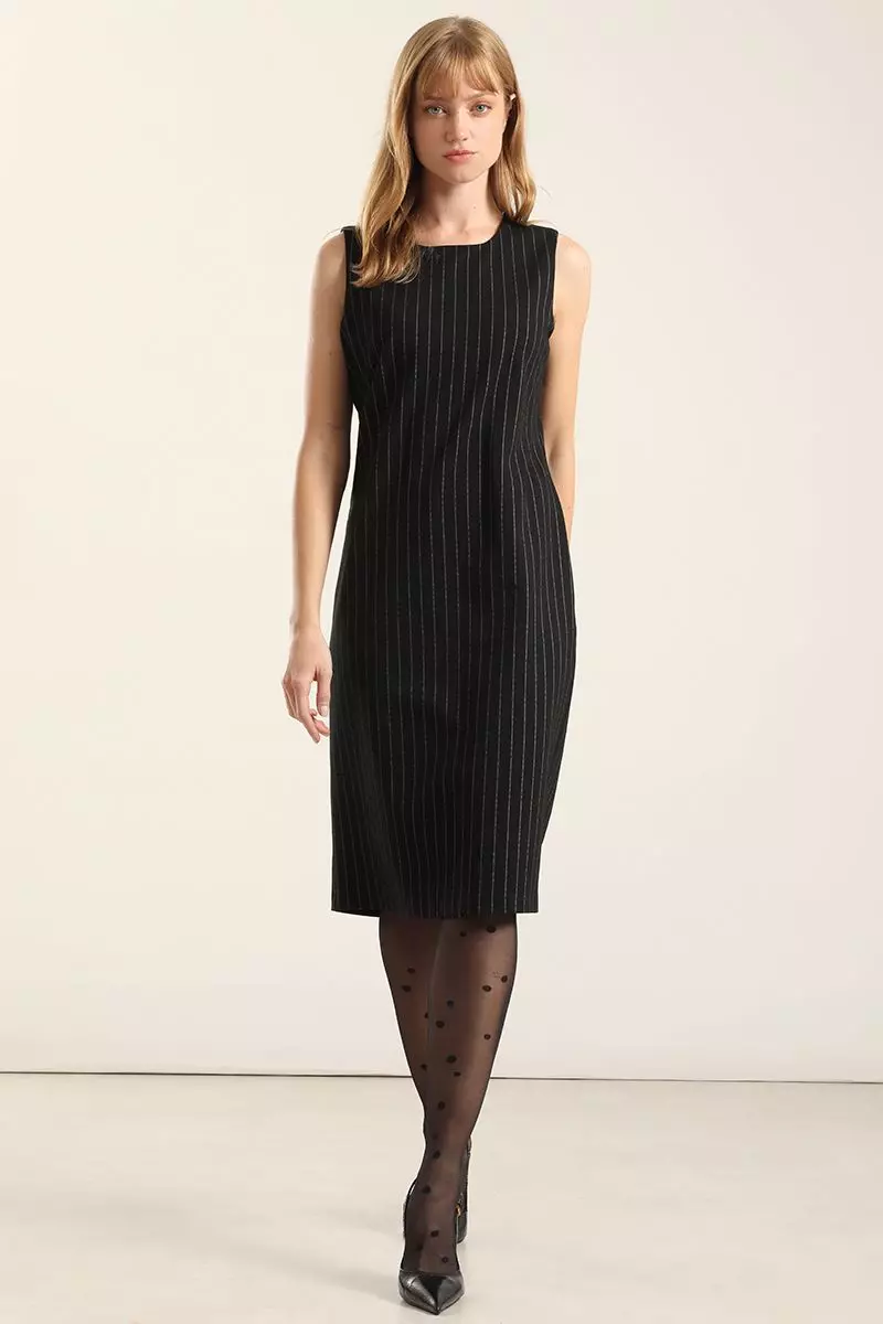 Vestido rodilla, rayas, negro Liola-1