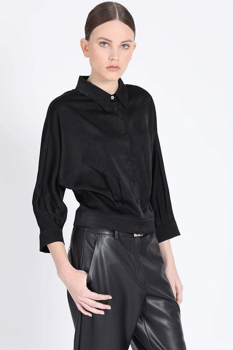 Blusa Kimono Satin Negro Liola-0