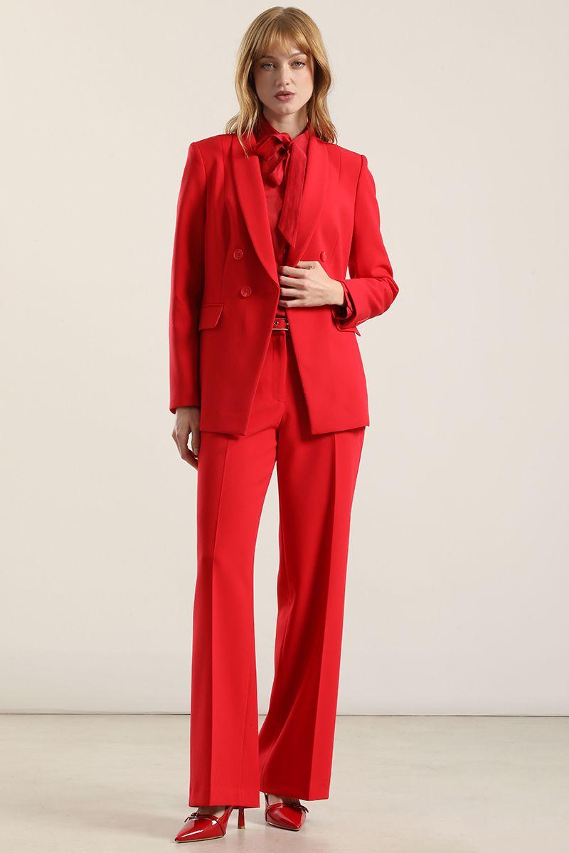 Pantalón recto cinturon, tiro alto, rojo Liola-0