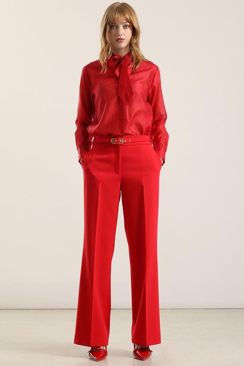 Pantalón recto cinturon, tiro alto, rojo Liola-1