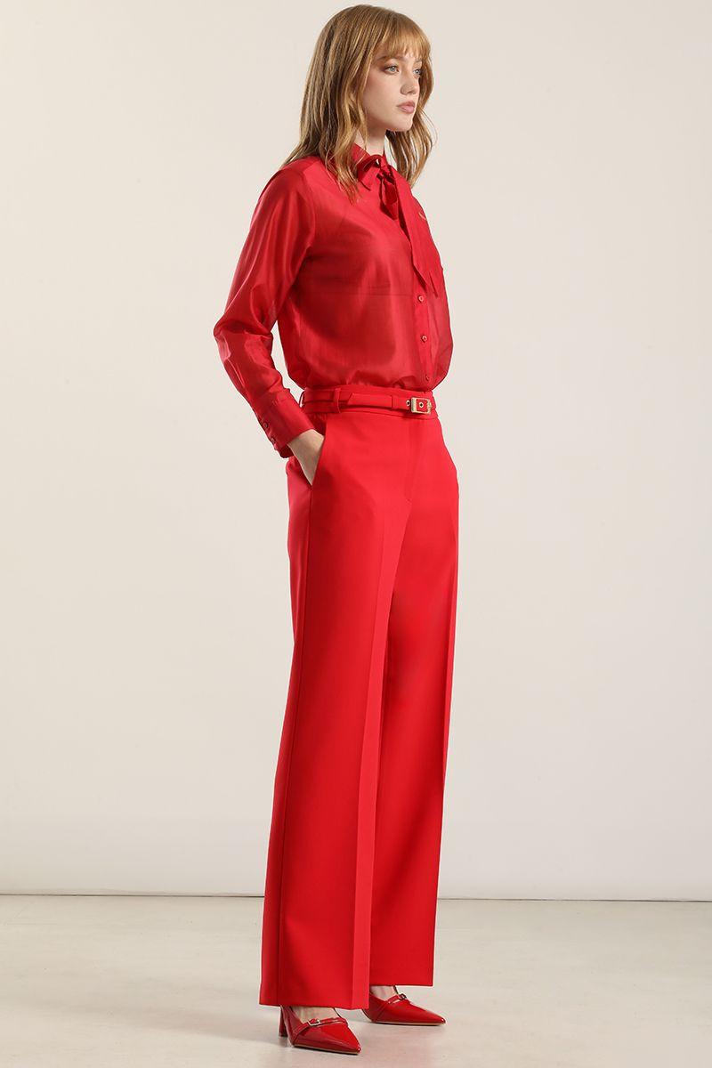 Pantalón recto cinturon, tiro alto, rojo Liola-2