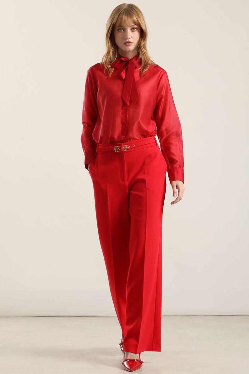 Pantalón recto cinturon, tiro alto, rojo Liola-4