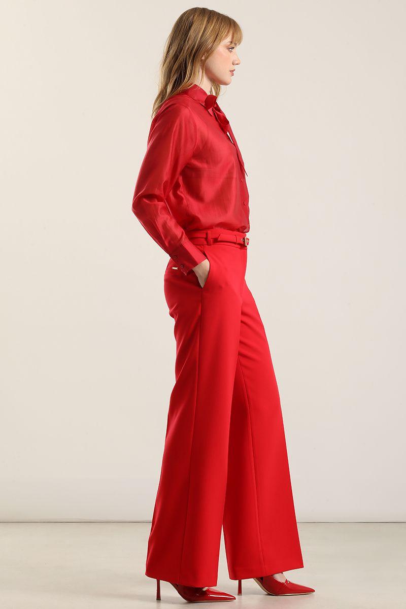 Pantalón recto cinturon, tiro alto, rojo Liola-5