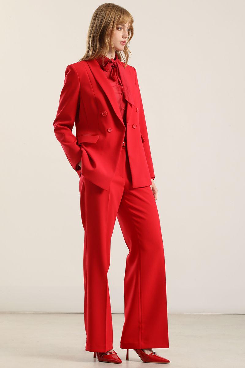 Pantalón recto cinturon, tiro alto, rojo Liola-6