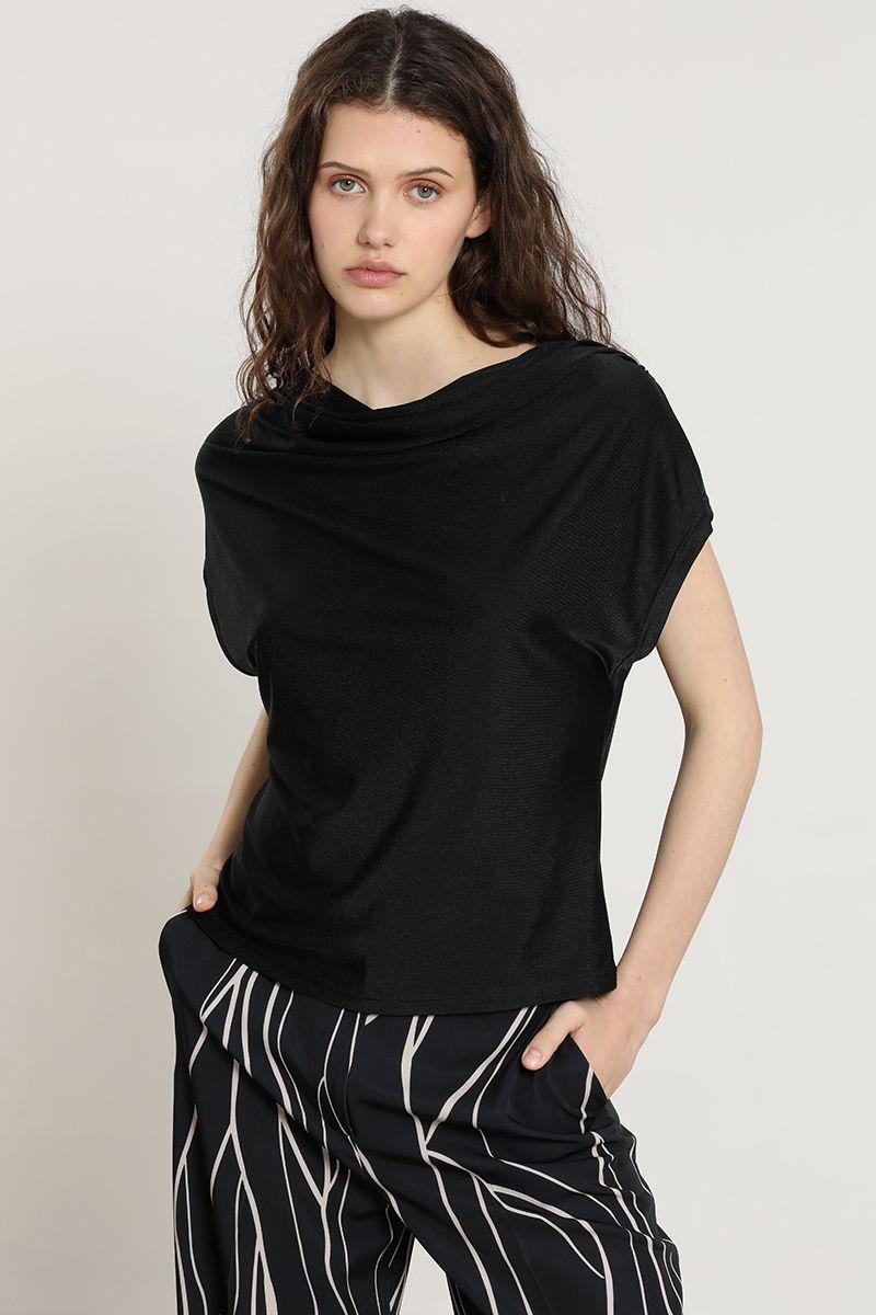 Polera escote drapeado, negro Liola-0
