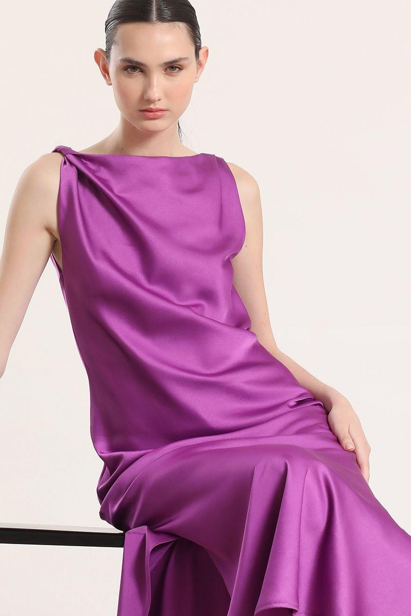 Vestido maxi satín Liola mujer violeta-3