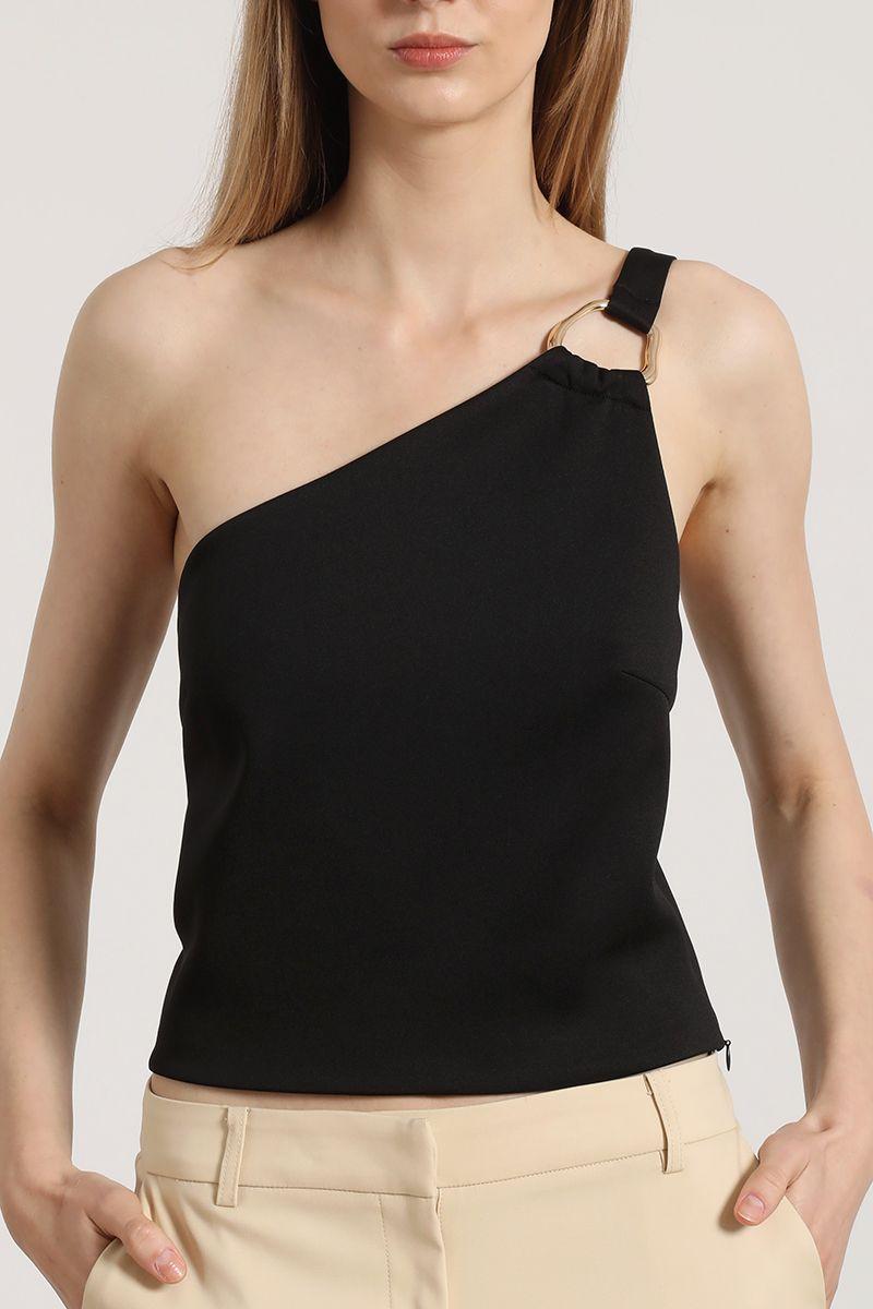 Top asimétrico herraje Liola mujer negro-2