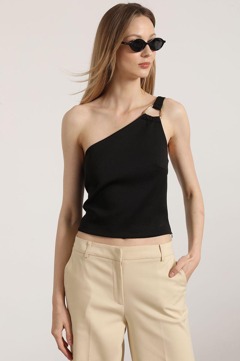 Top asimétrico herraje Liola mujer negro-5