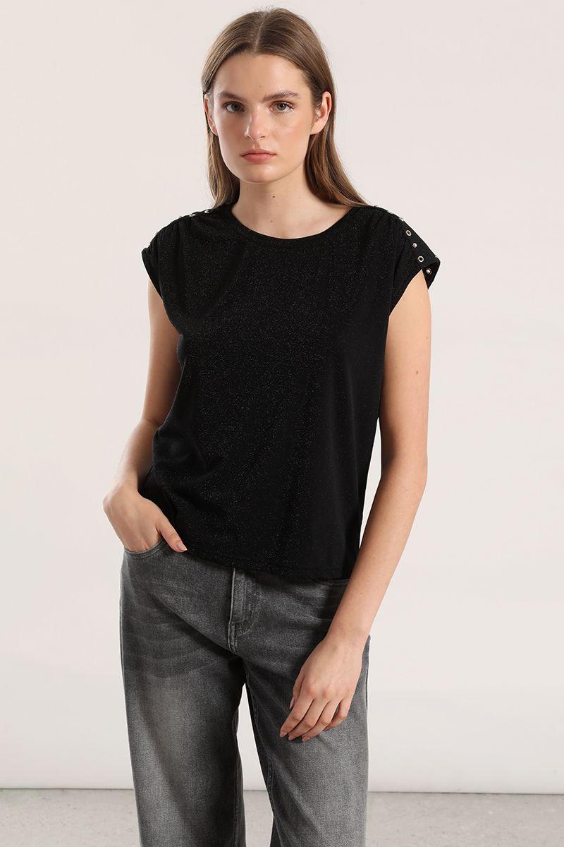 Polera tachas lurex mujer Liola negro-0