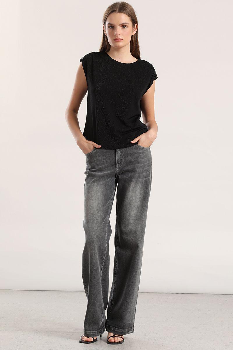 Polera tachas lurex mujer Liola negro-1