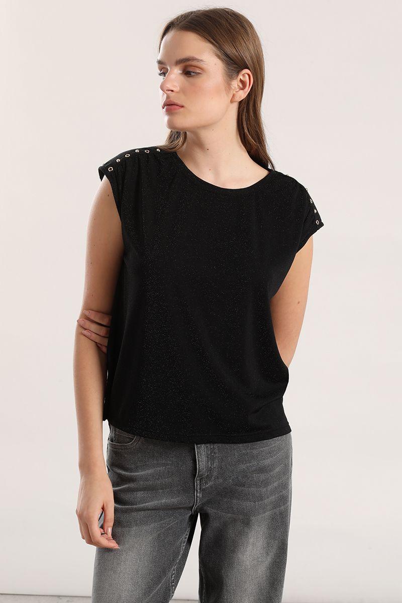 Polera tachas lurex mujer Liola negro-2