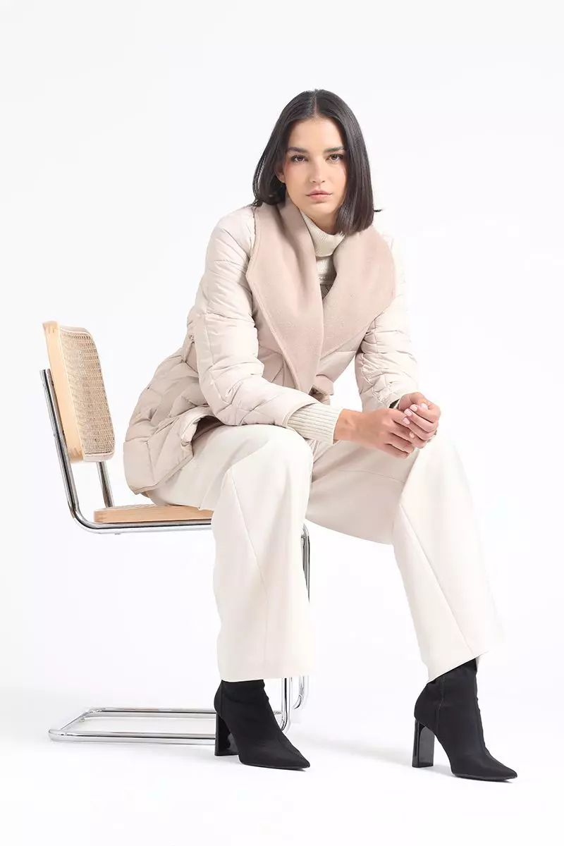 Parka Efecto Cuero Mix Muflon, Beige Liola-0