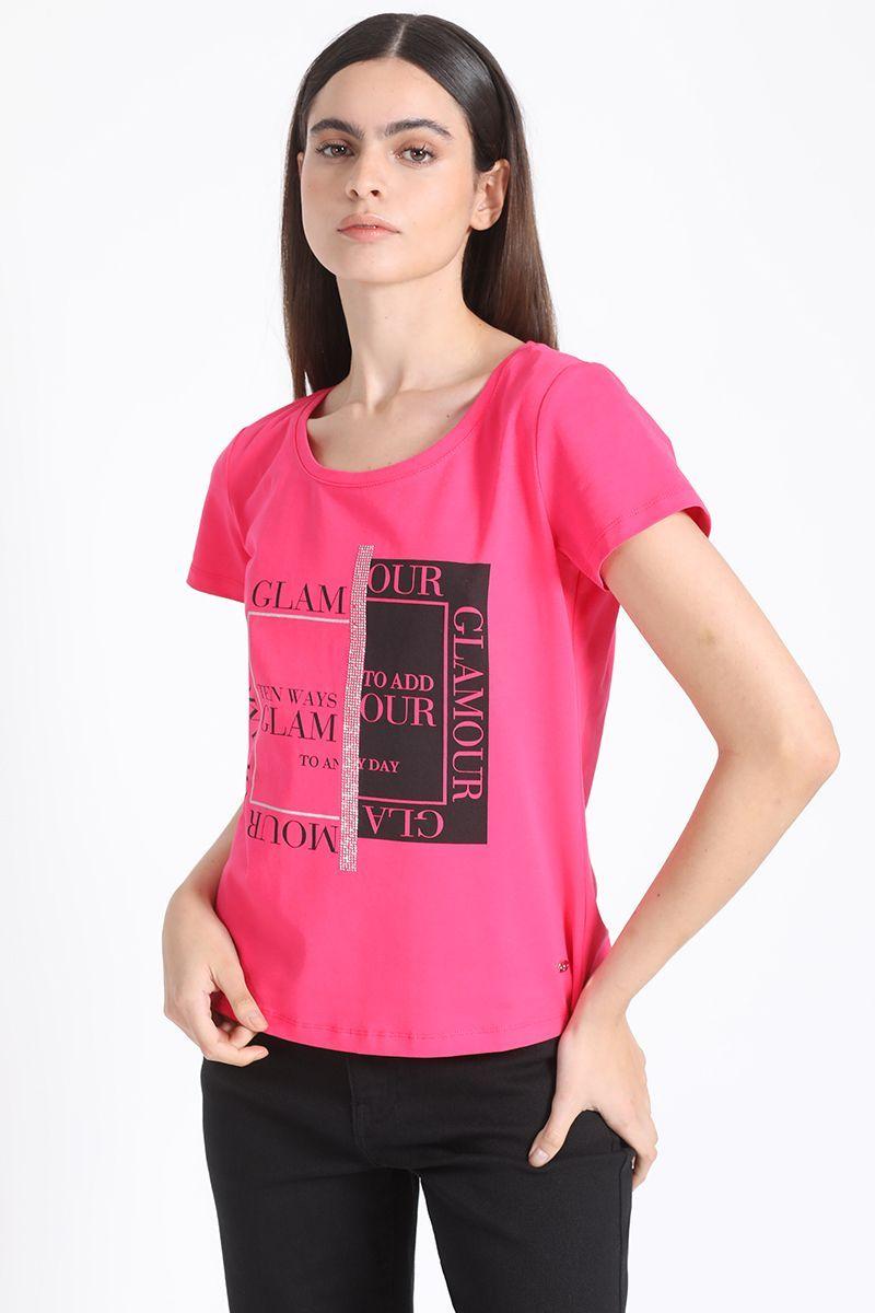 Polera Estampado Cuadro Fucsia Liola-2