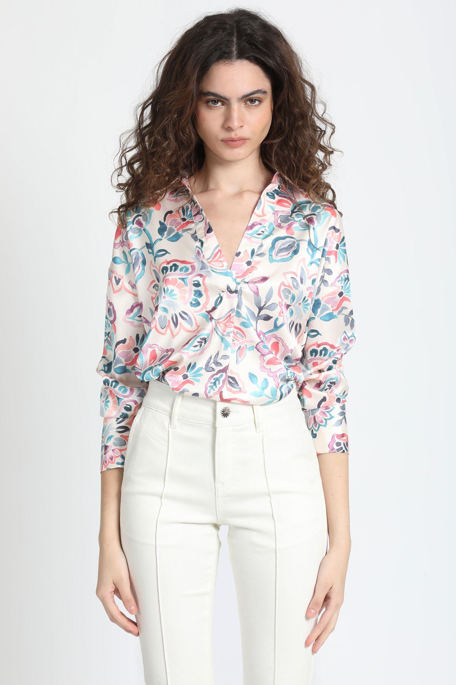 Camisa Satin Estampado Beige Liola-6