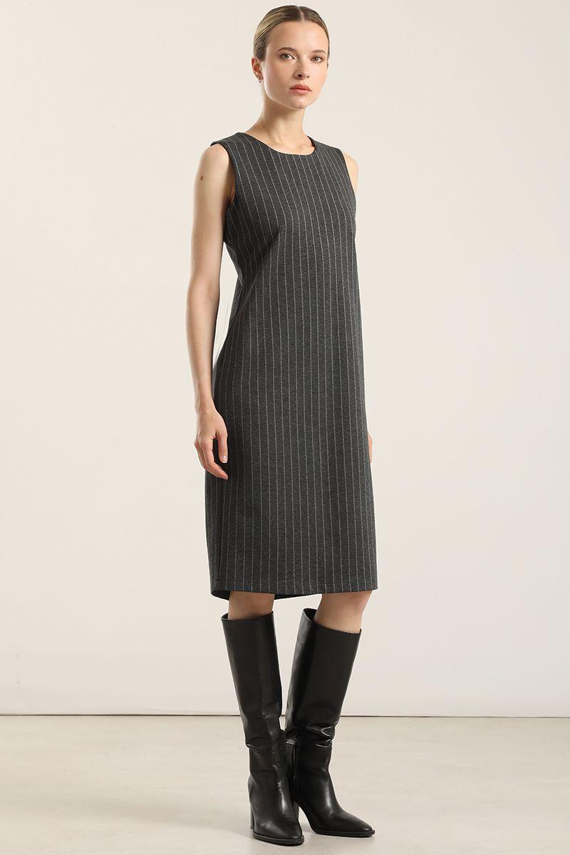 Vestido rodilla, rayas, gris Liola-1