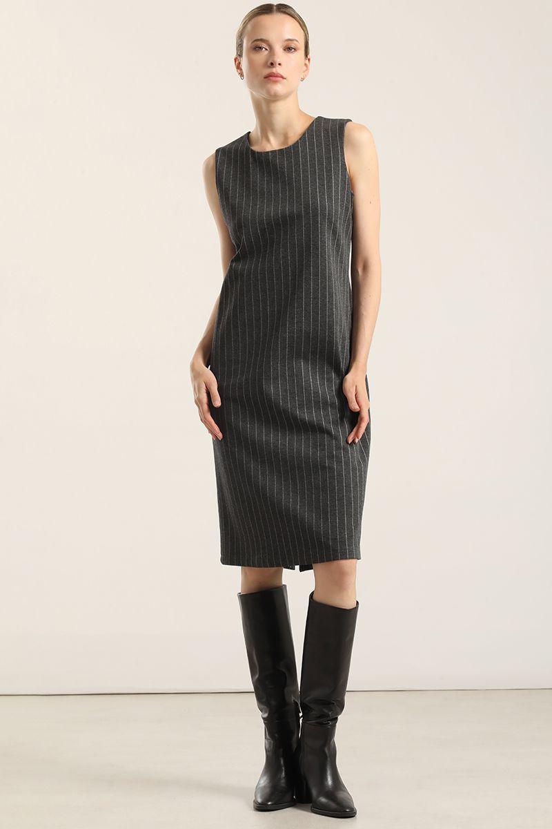 Vestido rodilla, rayas, gris Liola-2