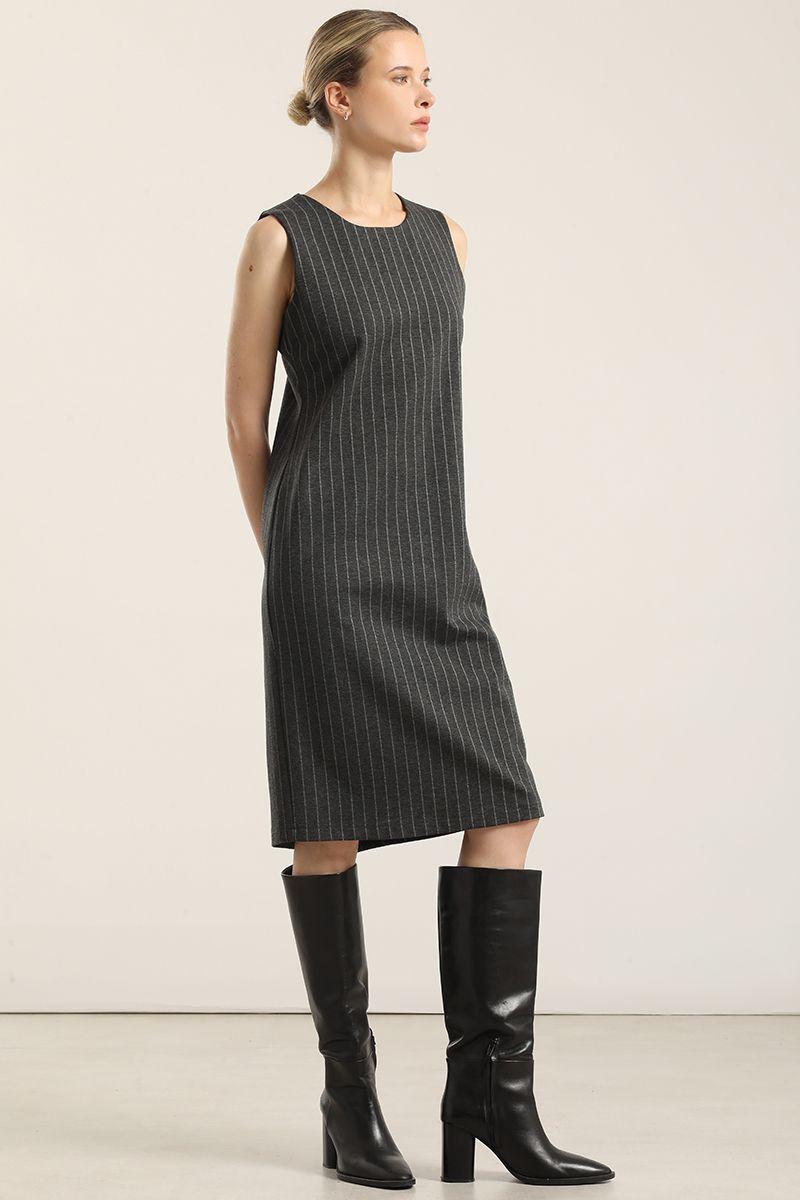 Vestido rodilla, rayas, gris Liola-3