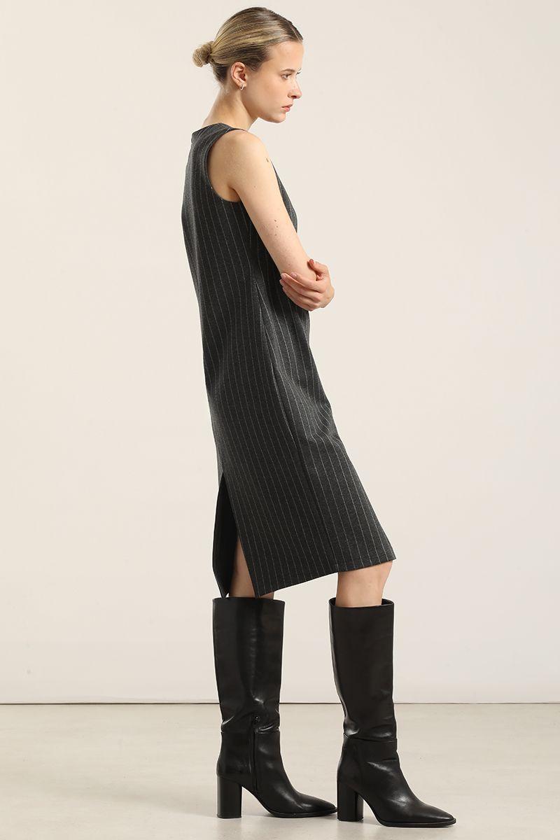 Vestido rodilla, rayas, gris Liola-4