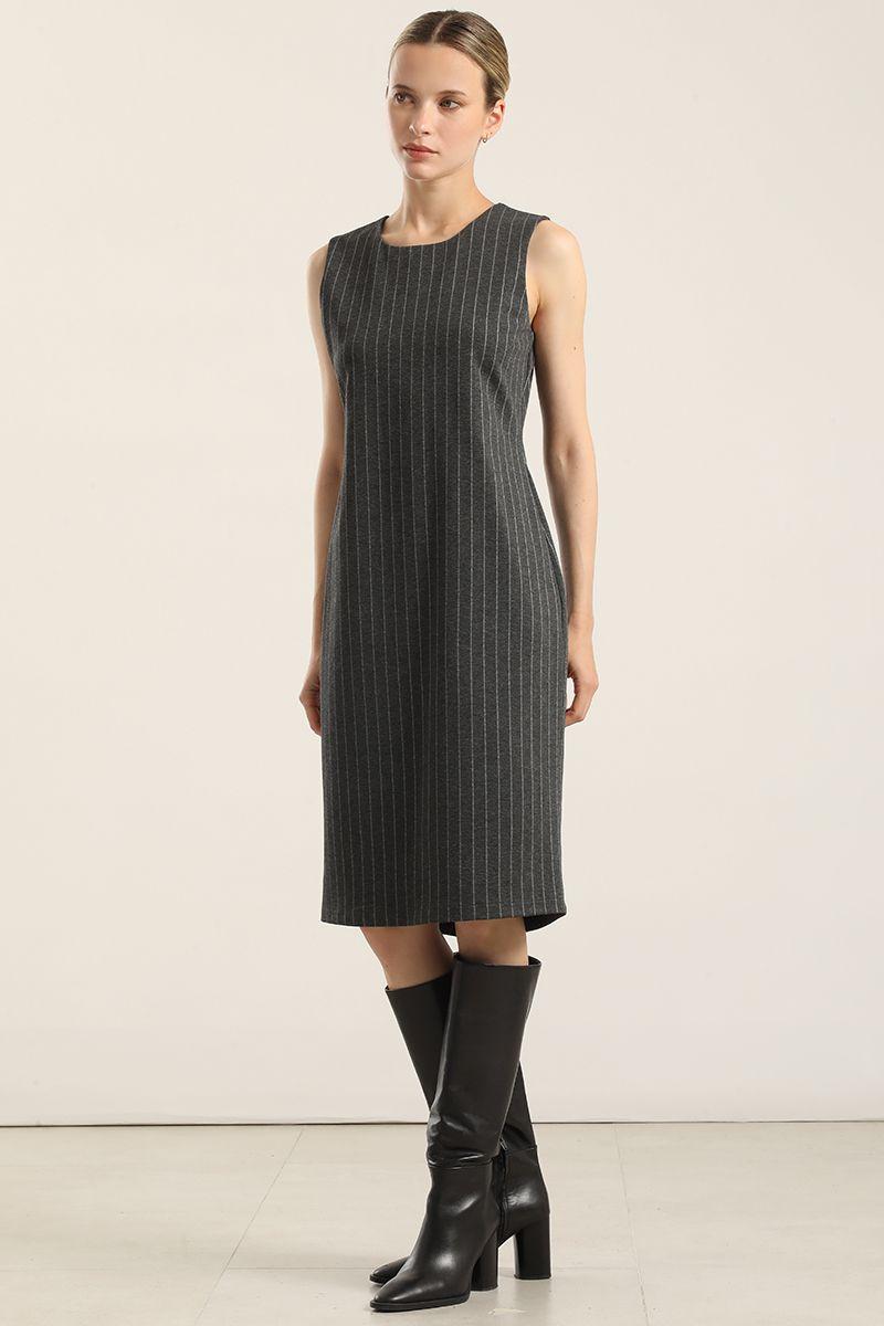 Vestido rodilla, rayas, gris Liola-3
