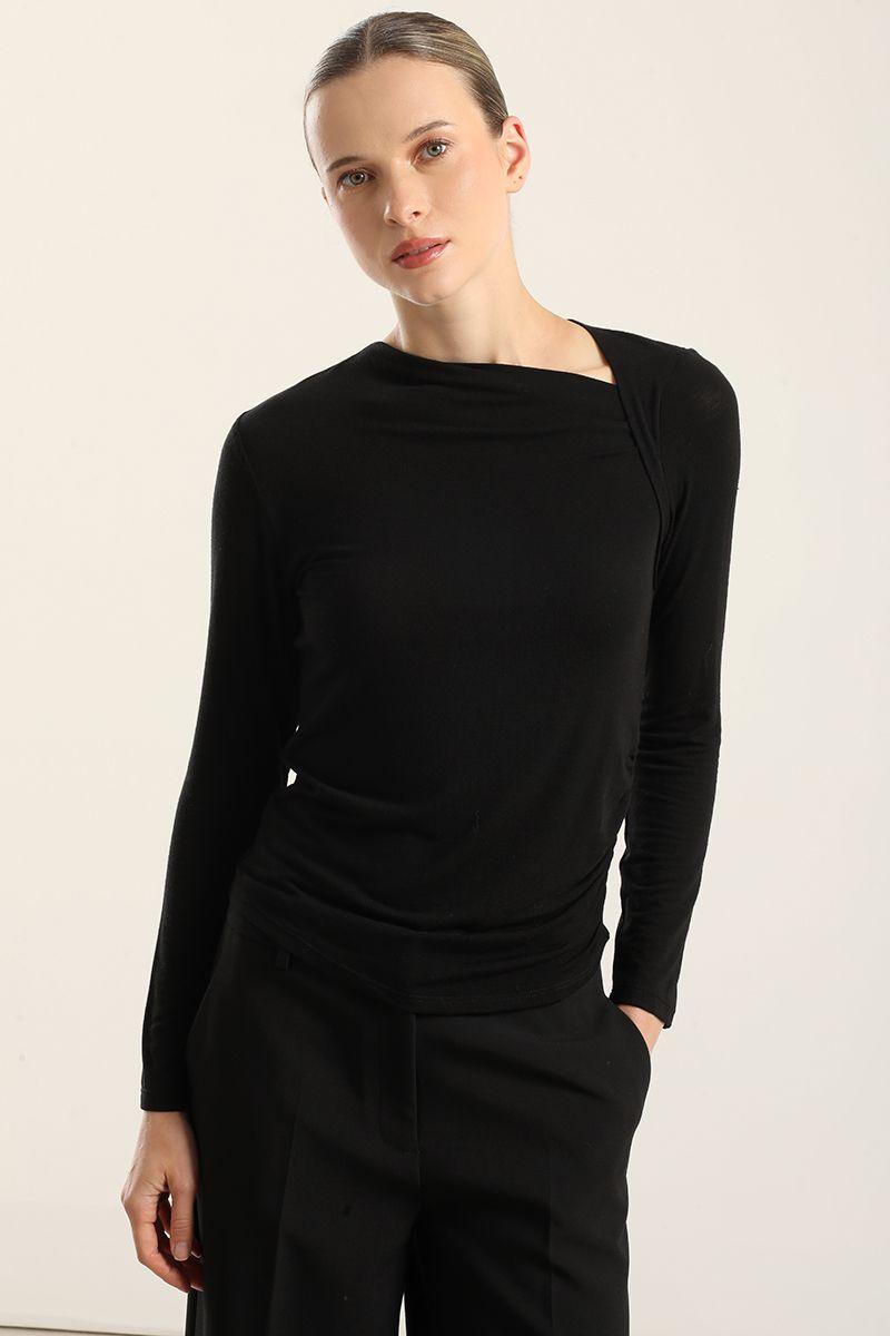 Top escote asimetrico, negro Liola-4