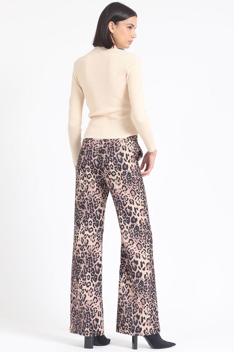 Pantalon Recto Tiro Alto, Estampado Leopardo, Negro Liola-3