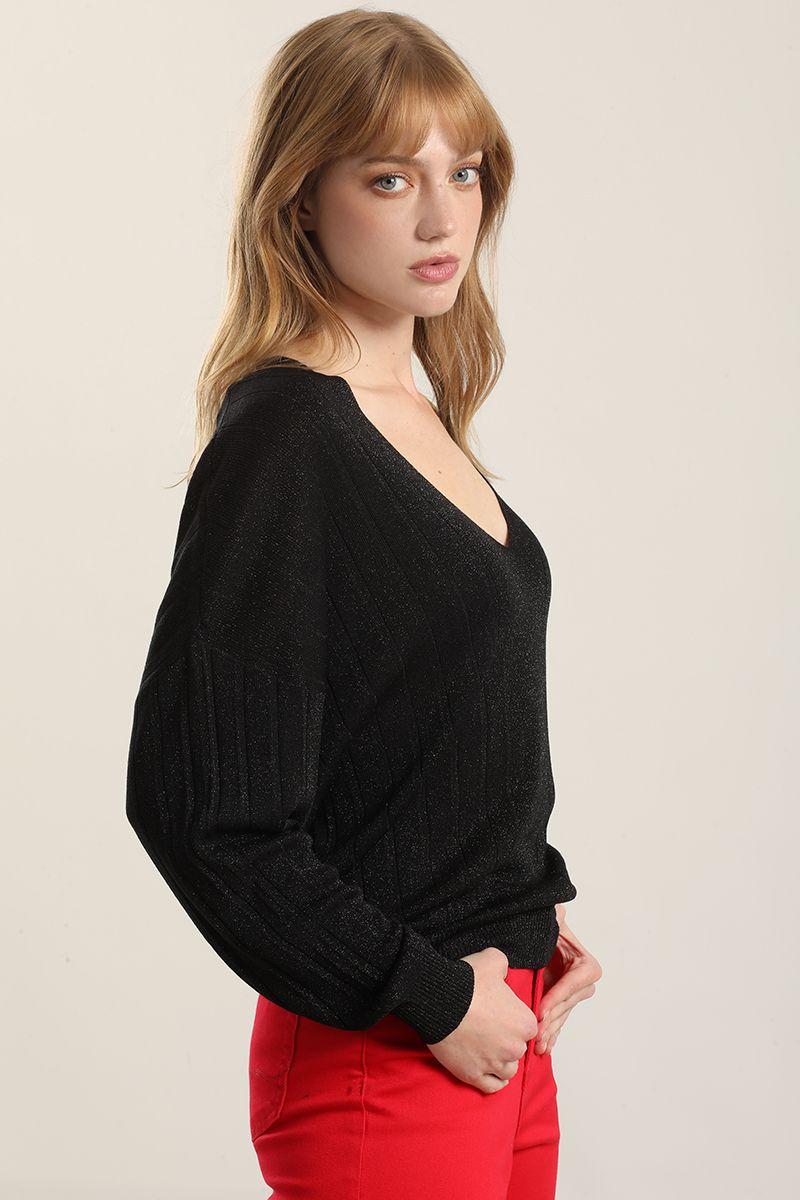 Jersey punto hilo metalizado, negro Liola-2