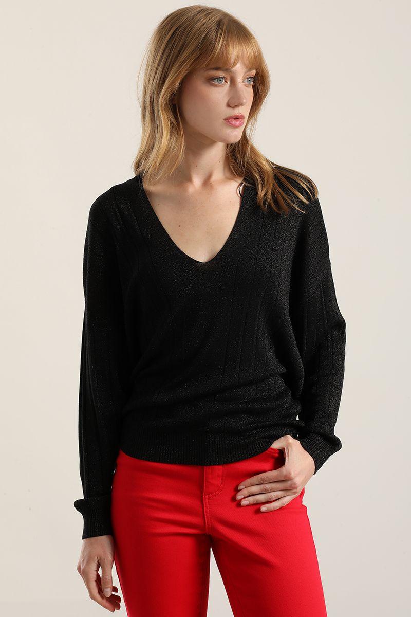 Jersey punto hilo metalizado, negro Liola-3