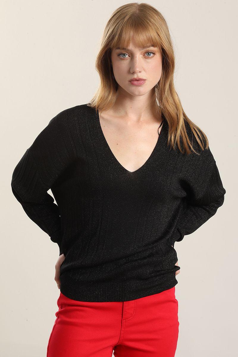 Jersey punto hilo metalizado, negro Liola-4