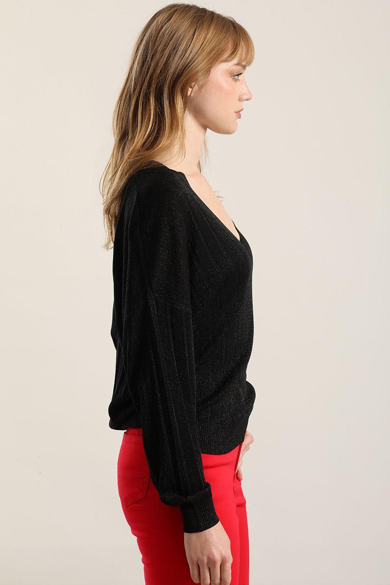 Jersey punto hilo metalizado, negro Liola-5