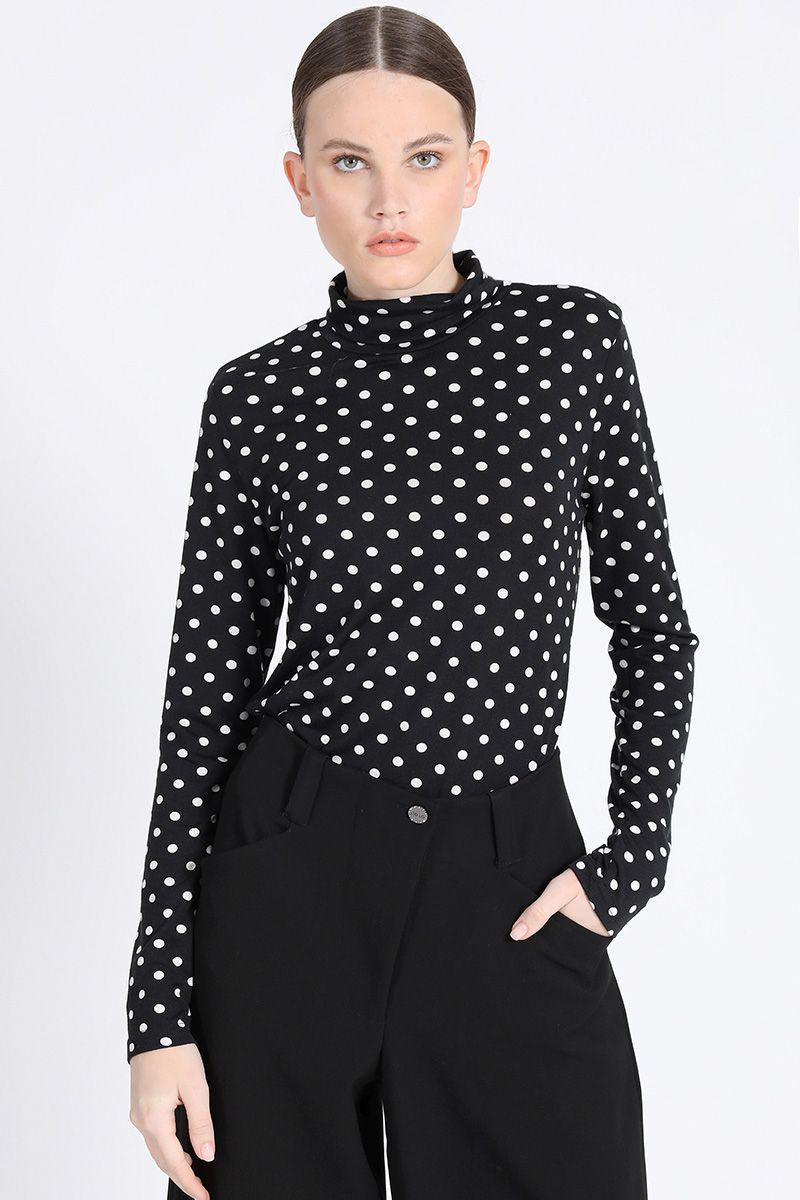 Top Cuello Alto Estampado Lunares, Negro Liola-1
