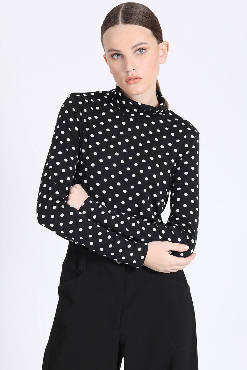 Top Cuello Alto Estampado Lunares, Negro Liola-3
