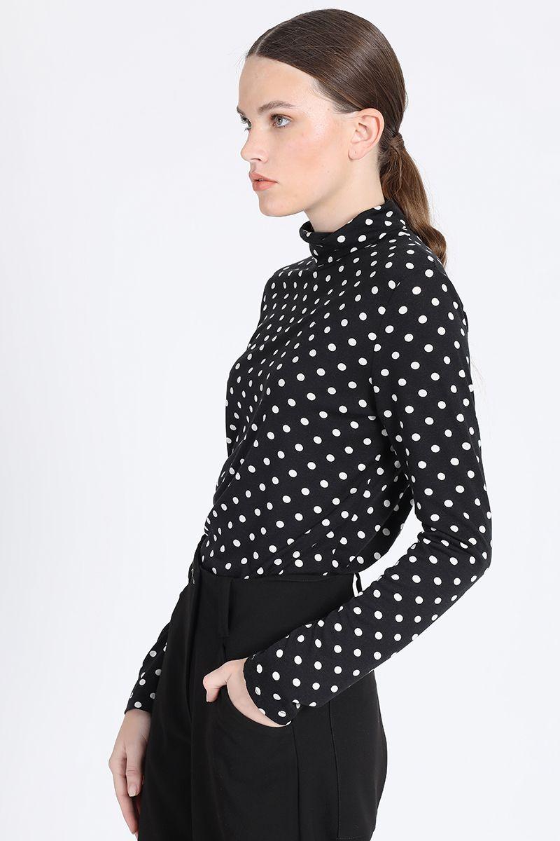 Top Cuello Alto Estampado Lunares, Negro Liola-4