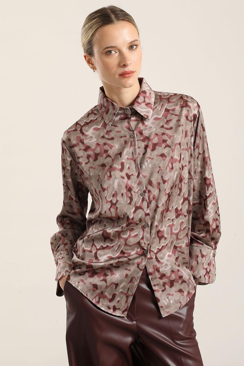 Blusa Satinada Estampado Manchas, Verde Liola-3