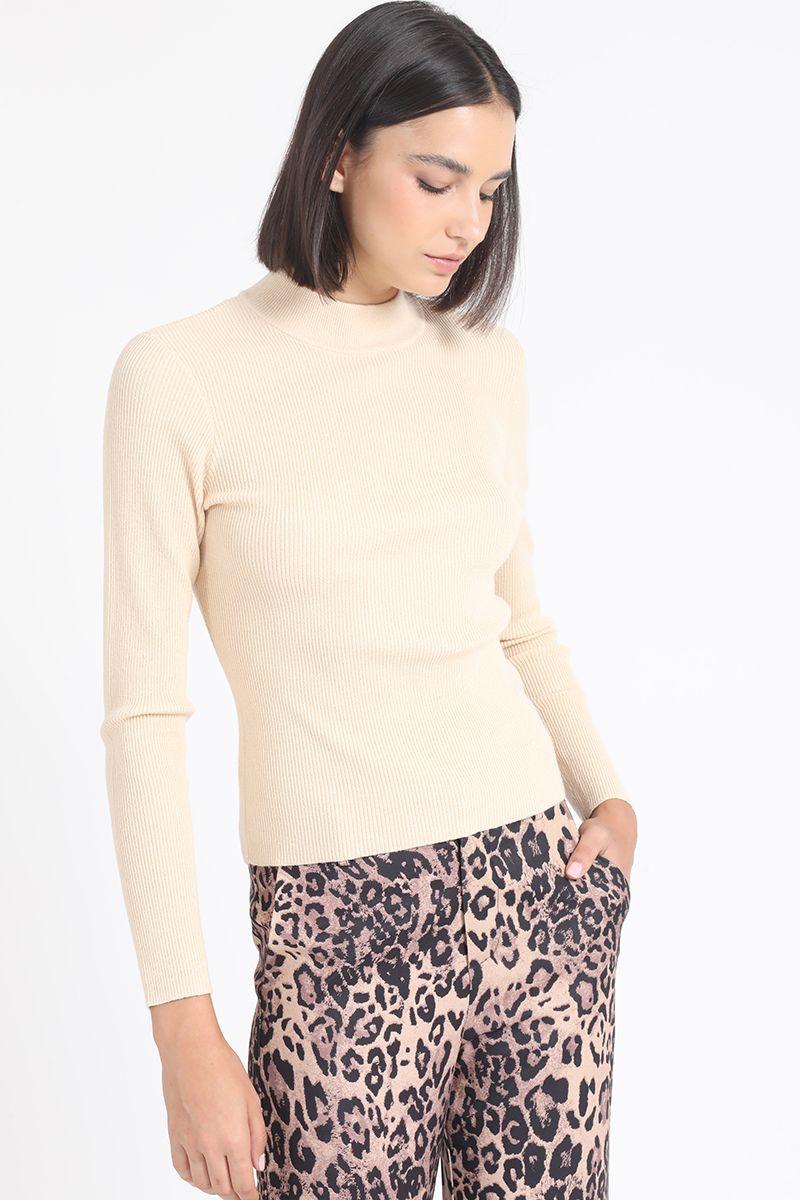 Sweater Tejido Punto, Aplicacion Lentejuelas, Beige Liola-0