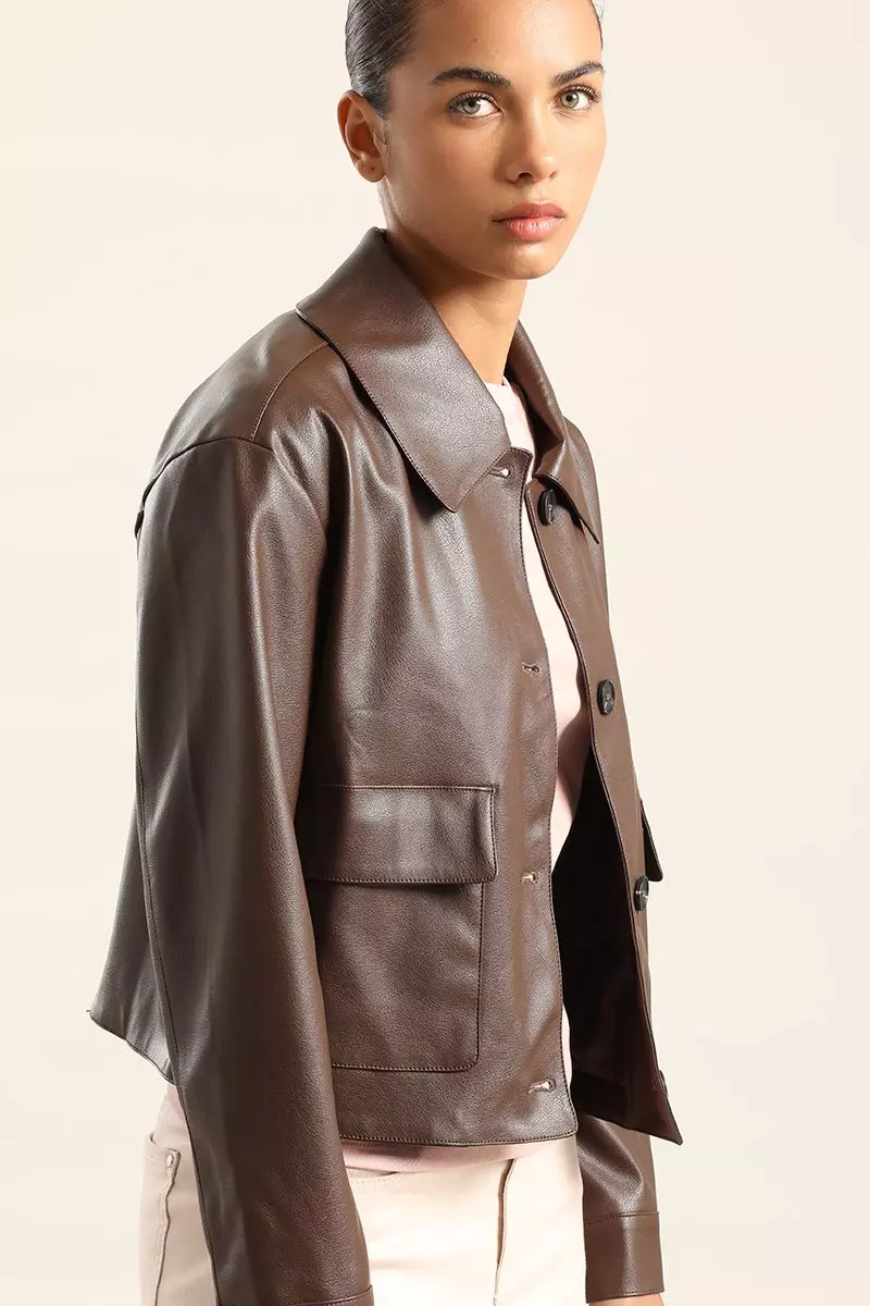 Chaqueta Efecto Cuero, Chocolate Liola-2