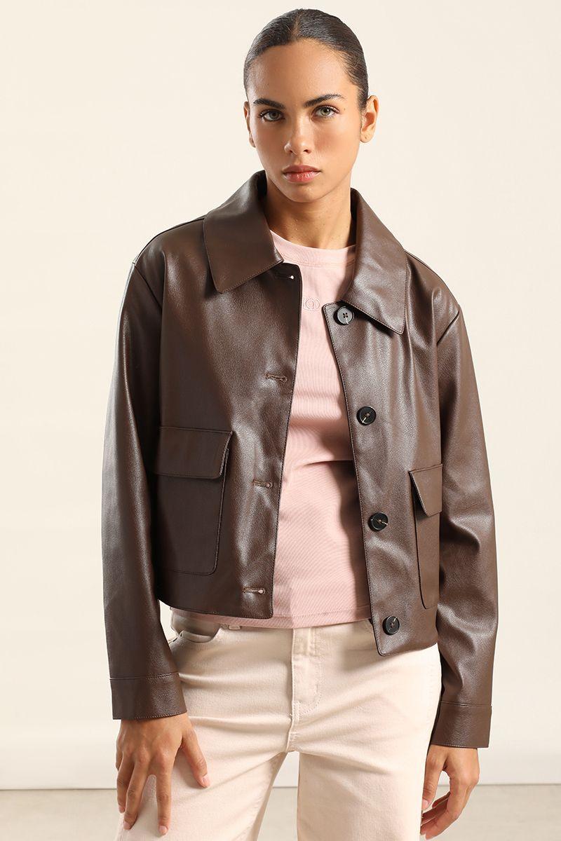 Chaqueta Efecto Cuero, Chocolate Liola-3