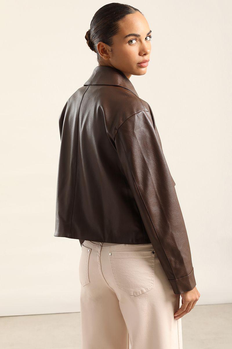 Chaqueta Efecto Cuero, Chocolate Liola-4