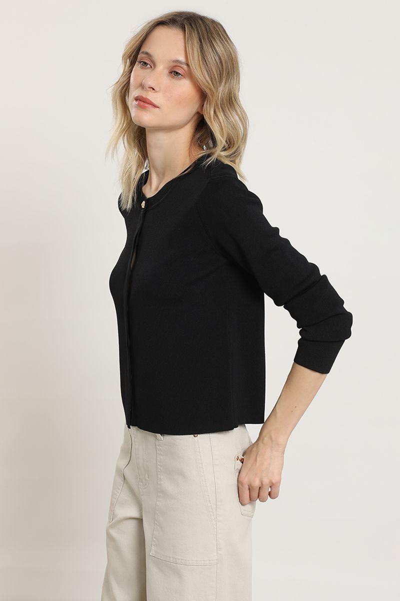 Cardigan punto, boton fantasia, negro Liola-2