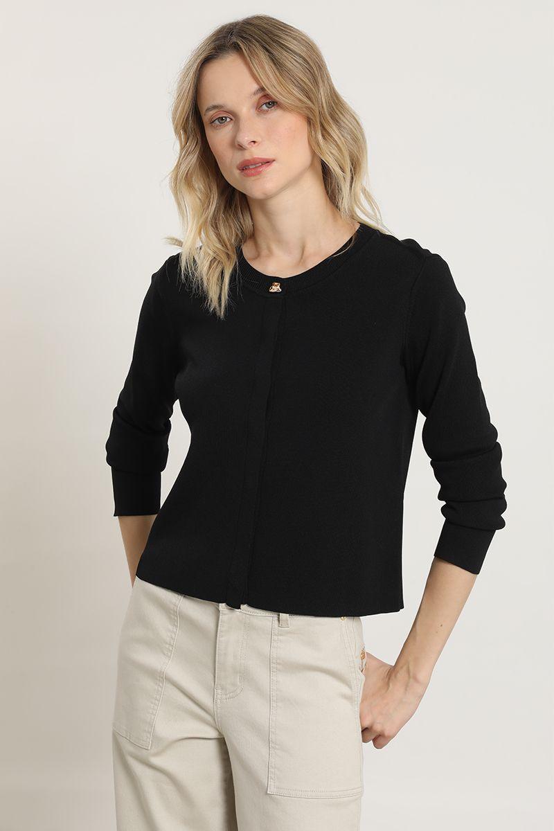 Cardigan punto, boton fantasia, negro Liola-3
