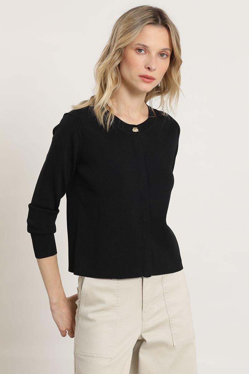 Cardigan punto, boton fantasia, negro Liola-4