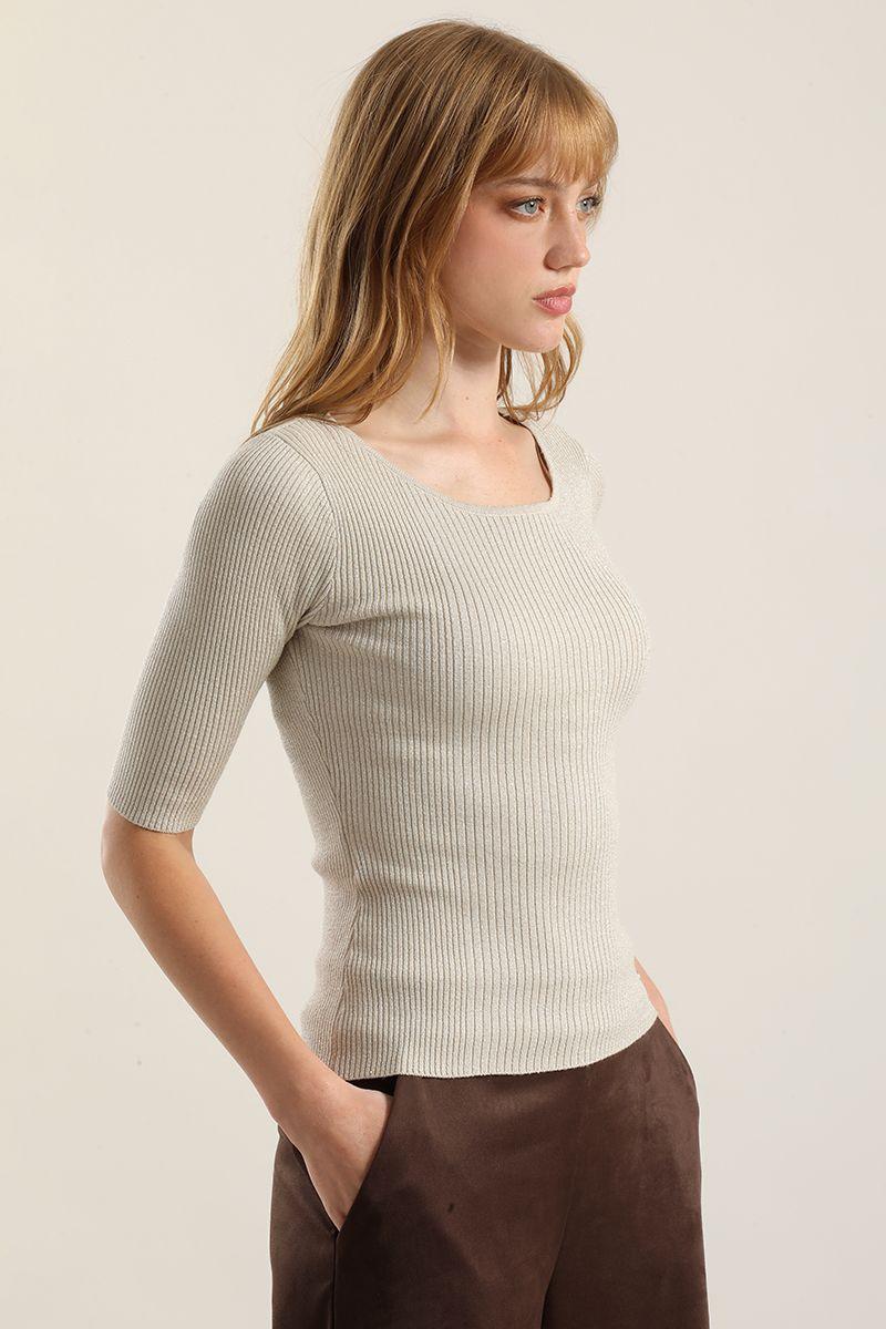 Top basico hilo metalizado, crudo Liola-0