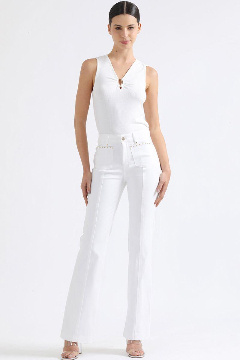 Jeans Color Bootcut Fit, Remaches, Tiro Medio, Crudo Liola-0