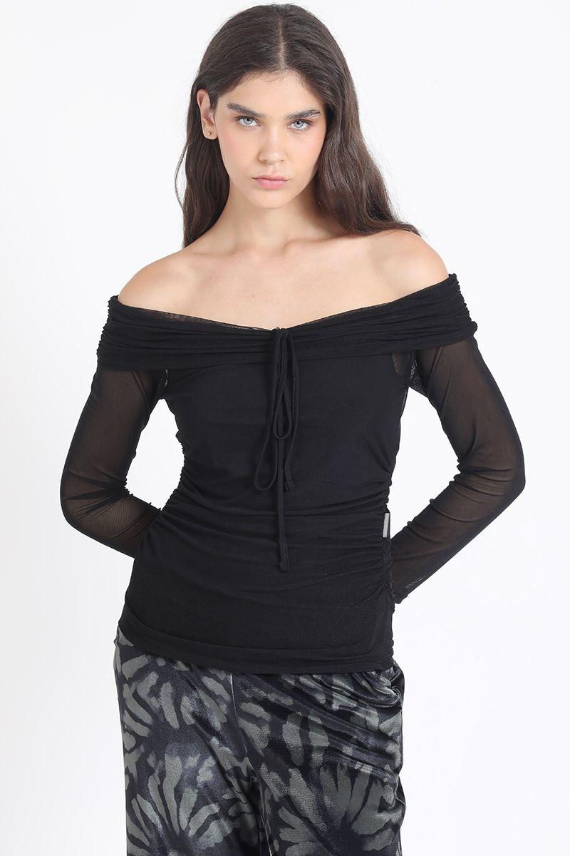 Polera De Malla, Off Shoulders, Recogido, Negro Liola-2