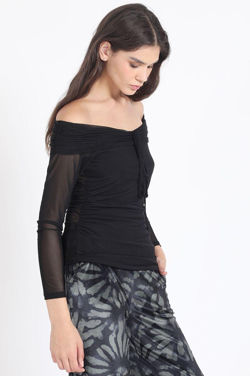 Polera De Malla, Off Shoulders, Recogido, Negro Liola-3