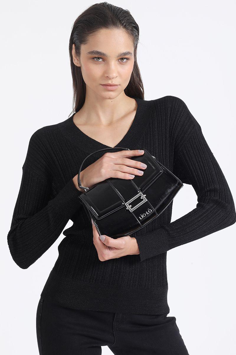 Cartera Charol, Efecto Cuero Fantasia, Negro Liola-4