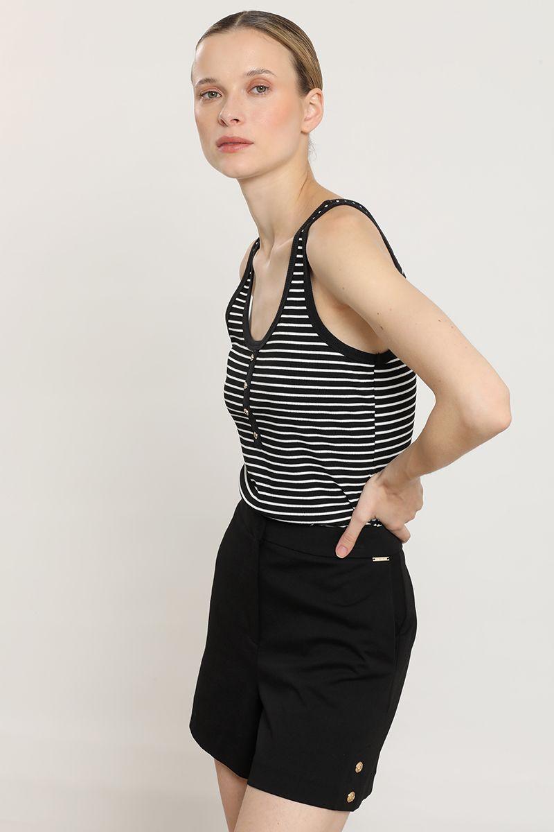 Polera rayas, botones fantasia, negro Liola-4