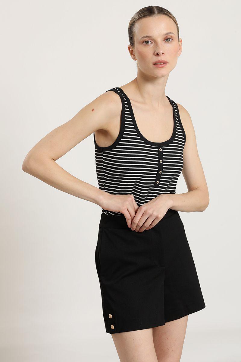 Polera rayas, botones fantasia, negro Liola-5