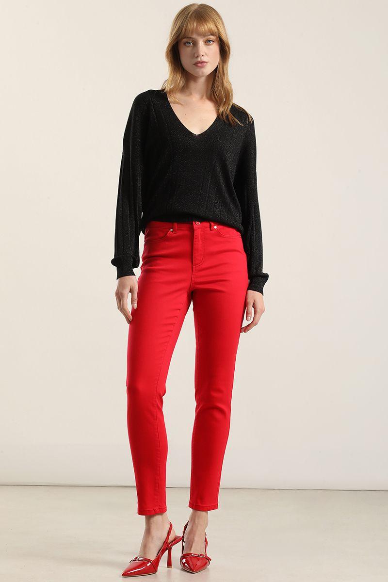 Jeans color skinny, rojo Liola-0