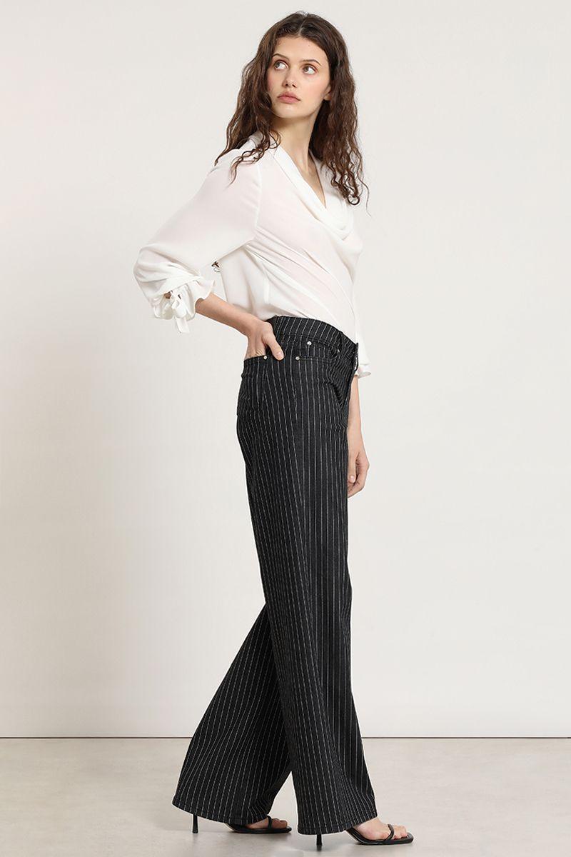 Jeans color fantasia rayas, gris Liola-2
